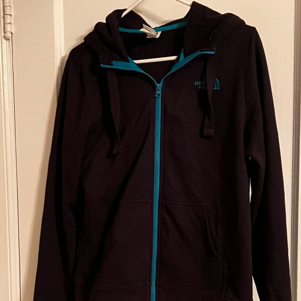 North Face hoodie black and green women’s M medium (could fit S small) full zip